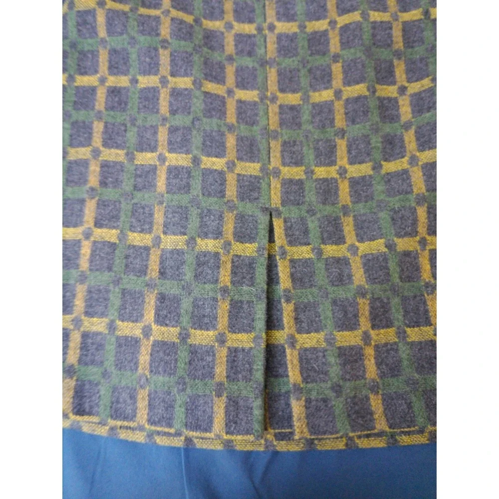 Ann Taylor Loft Skirt Womens 4P Gray Green Yellow Plaid Wool Blend Buckle A-Line